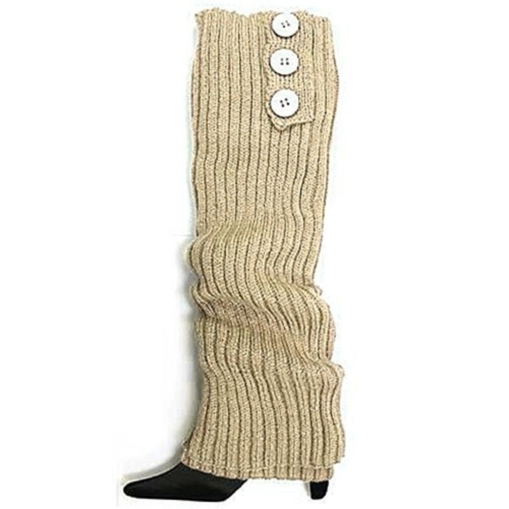 Beige Knit Leg Warmers with Button Accents